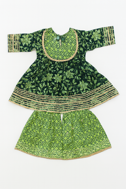 ROSAMODE Baby Girl Cotton Kurti and Sharara Set – Sanganeri Floral Printed Frock Style Ethnic Dress for Kids, Traditional Indian Outfit for Festivals & Parties (1–7 Years)