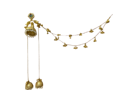 ROSAMODE Traditional Ethnic Indian Kashmiri Jhumka Earrings for Women & Girls, Handmade Golden Pearl & Crystal Stone Jhumki with Kaan Chain