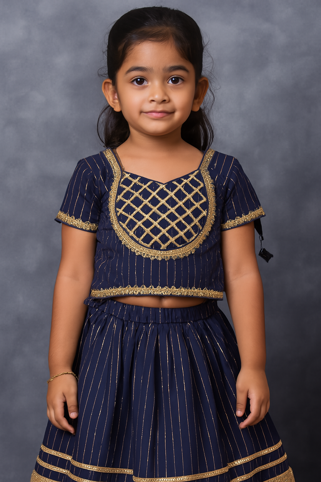 ROSAMODE Girls' Royal Blue Cambric Cotton Lehenga Choli Set with Gota Patti Work | Traditional Ghagra Choli Outfit for Toddlers & Kids (6 Months – 7 Years) | Festival & Wedding occasion