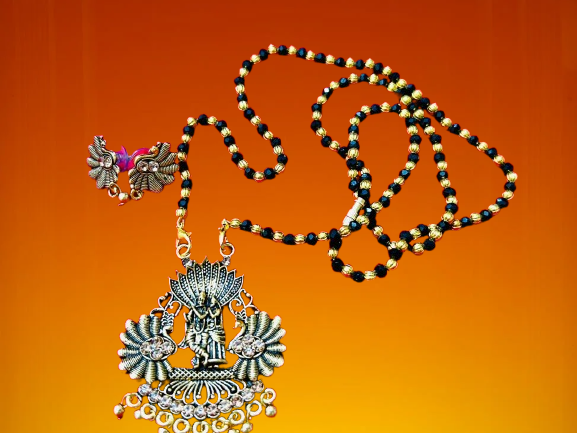 Divine Radha Krishna Mangalsutra Necklace with earrings for Women