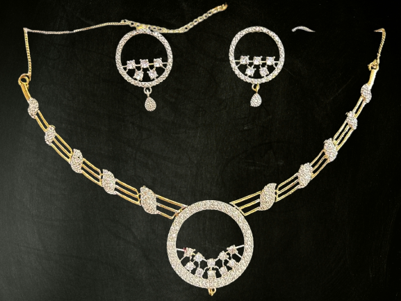 ROSAMODE AD Round Ethnic Necklace Set for Women | Gold-Plated Traditional Bridal Jewelry Set | Wedding Necklace with Earrings