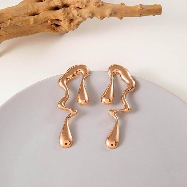 ROSAMODE Abstract Drip Design Earrings for Women & Girls – Trendy Modern Statement Anti-Tarnish Jewelry | Gift for Her, Birthday, Anniversary