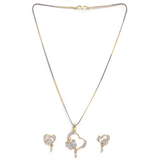 ROSAMODE Gold Plated and Cubic Zirconia Pendant & Earring set for Women's & Girl's