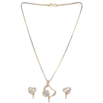 ROSAMODE Gold Plated and Cubic Zirconia Pendant & Earring set for Women's & Girl's
