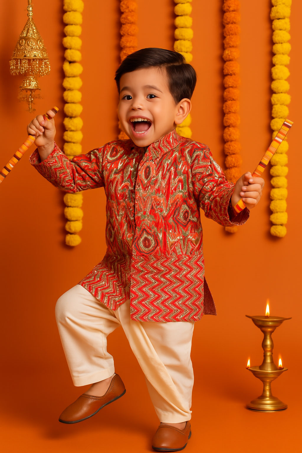 ROSAMODE Boys Kurta Pajama with Koti Jacket Set | Cotton Ethnic Wear with Peacock Feather Print for Baby & Kids | Festive Traditional Outfit for Weddings, Diwali, Functions & Parties