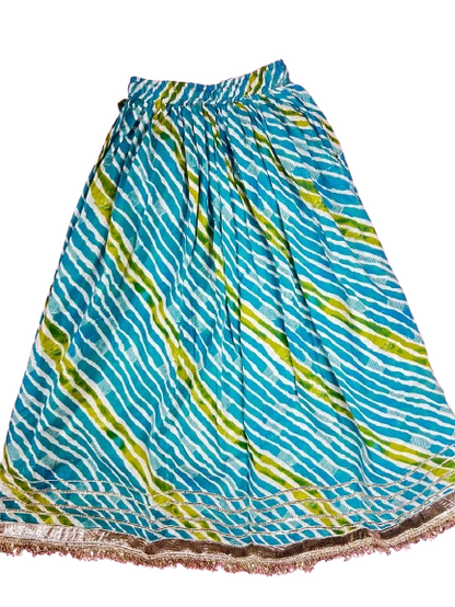 ROSAMODE Girls Lehenga Choli Set with Mirror Work & Gota Detailing | Soft & Comfortable Ready-to-Wear Sky Blue Asmani Lehariya Ethnic Outfit