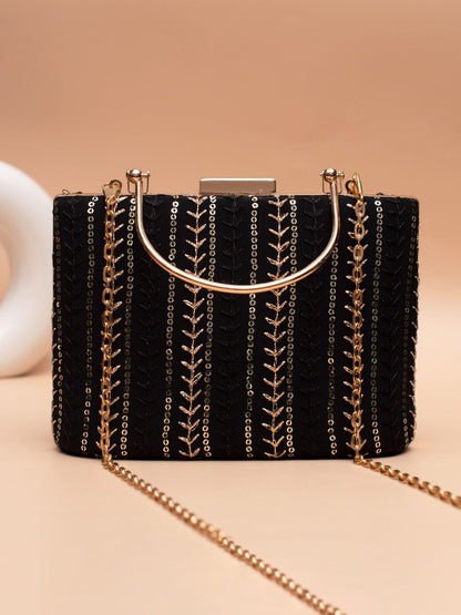 Embroidered Evening Clutch Bag with Gold Chain – Bridal Party Purse for Weddings & Festive Occasions