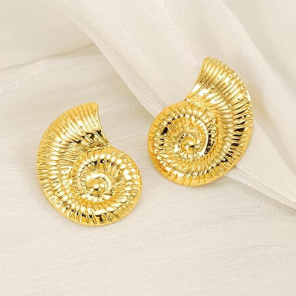ROSAMODE Nail Shell Spiral Earrings for Women & Girls | Spiral Stud Earrings | Non-Allergic, Waterproof, Anti-Tarnish, Skin-Friendly Fashion Jewelry