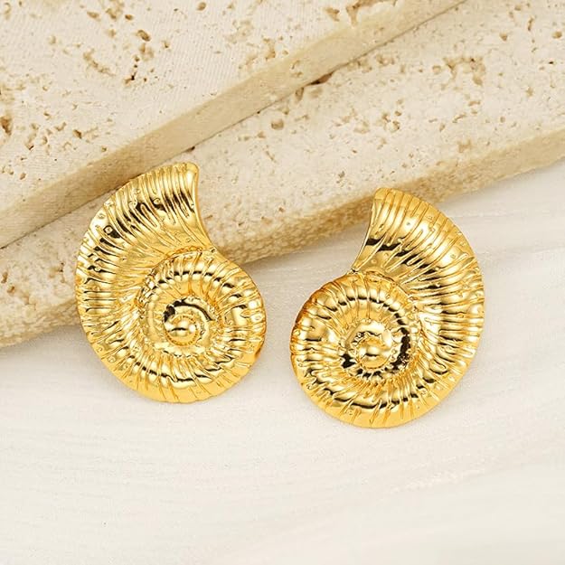 ROSAMODE Nail Shell Spiral Earrings for Women & Girls | Spiral Stud Earrings | Non-Allergic, Waterproof, Anti-Tarnish, Skin-Friendly Fashion Jewelry