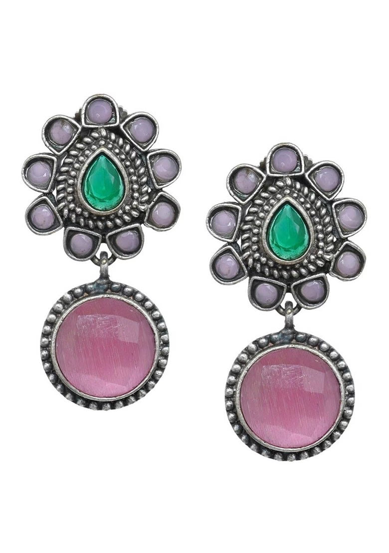 ROSAMODE American Diamond Ethnic Necklace & Earring Set for Women & Girls | Pink & Green Stones