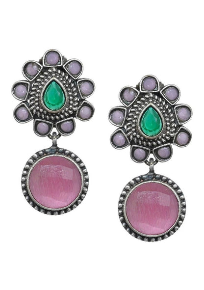 ROSAMODE American Diamond Ethnic Necklace & Earring Set for Women & Girls | Pink & Green Stones