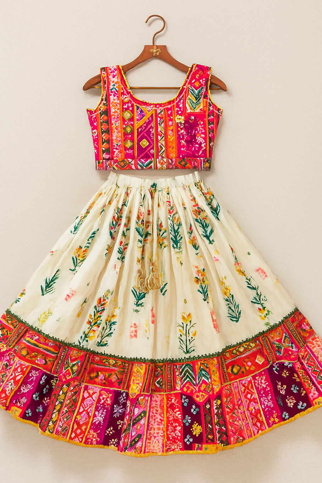 ROSAMODE Kids Girls Fully Stitched Lehenga Choli Set with Dupatta – Block Print Kora Muslin Ethnic Wear for Wedding, Party & Festival (4 -Years)