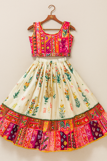 ROSAMODE Kids Girls Fully Stitched Lehenga Choli Set with Dupatta – Block Print Kora Muslin Ethnic Wear for Wedding, Party & Festival (4 -Years)