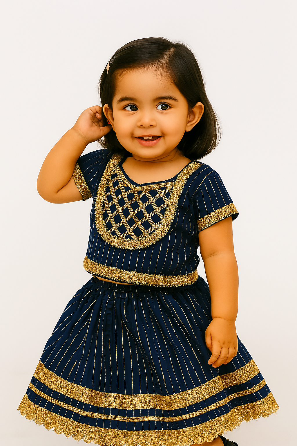ROSAMODE Girls' Royal Blue Cambric Cotton Lehenga Choli Set with Gota Patti Work | Traditional Ghagra Choli Outfit for Toddlers & Kids (6 Months – 7 Years) | Festival & Wedding occasion
