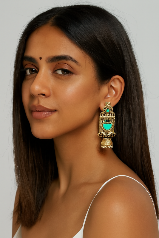 ROSAMODE Meenakari Hand-Painted Long Floral Jhumka Earrings for Women – Traditional Indian Jhumki Set Gift for Weddings, Festivals, Birthdays & Special Occasions
