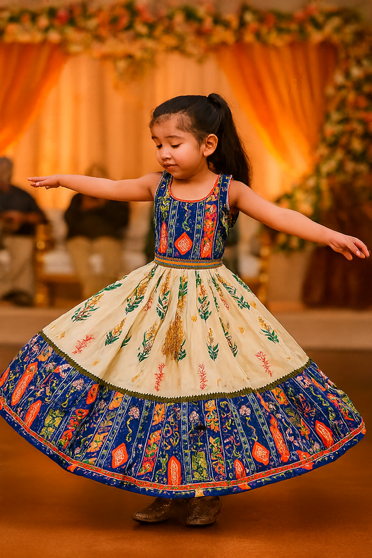 ROSAMODE Kids Girls Fully Stitched Lehenga Choli Set with Dupatta – Block Print Kora Muslin Ethnic Wear for Wedding, Party & Festival (4 -Years)