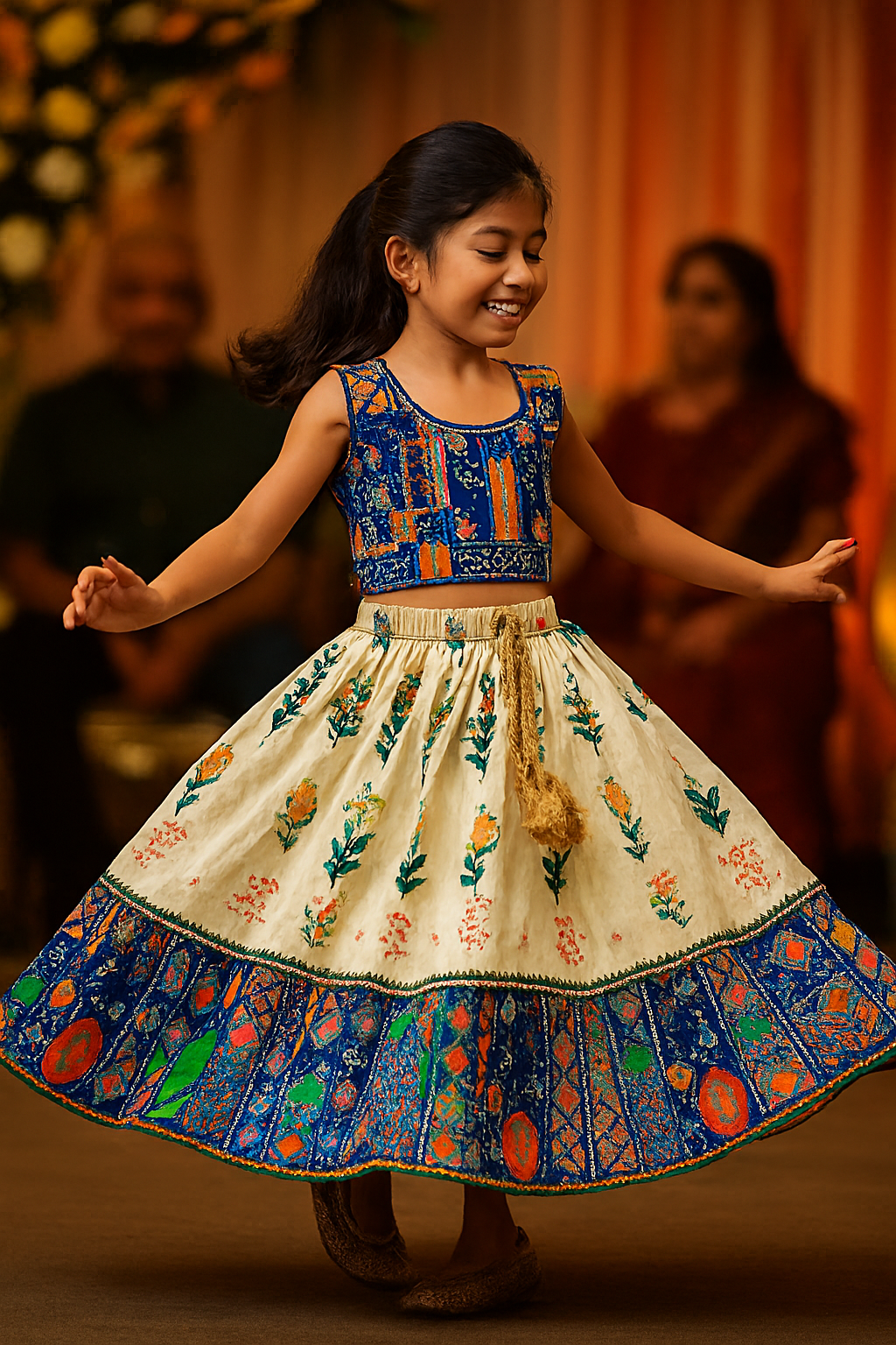 ROSAMODE Kids Girls Fully Stitched Lehenga Choli Set with Dupatta – Block Print Kora Muslin Ethnic Wear for Wedding, Party & Festival (4 -Years)