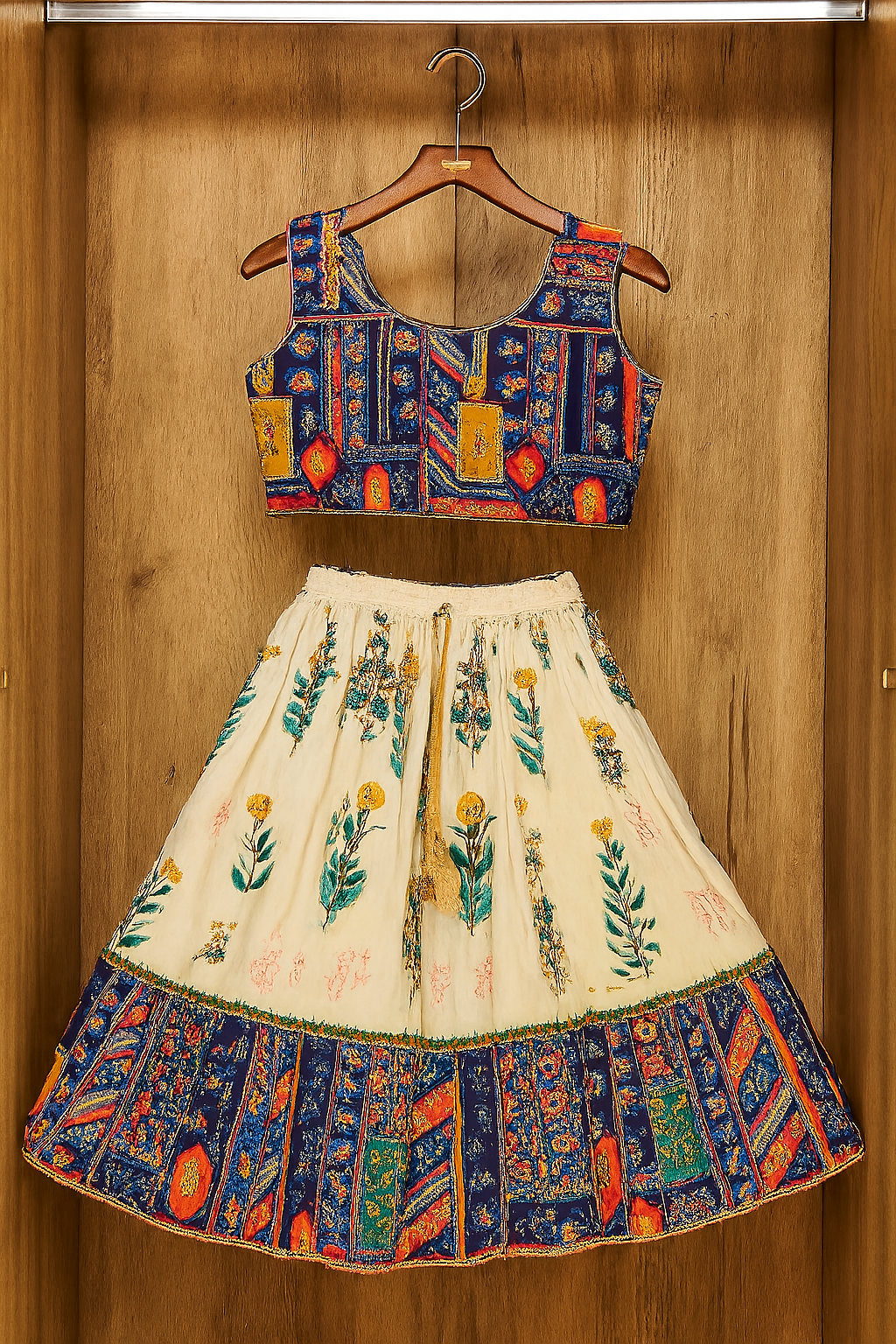 ROSAMODE Kids Girls Fully Stitched Lehenga Choli Set with Dupatta – Block Print Kora Muslin Ethnic Wear for Wedding, Party & Festival (4 -Years)