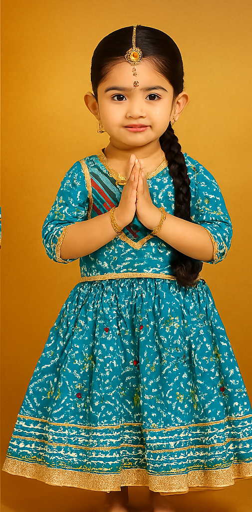 ROSAMODE Bandhani Lehenga Blue Chaniya Choli for Girls – Traditional Indian Festival Wear Dress | Kids Navratri Garba Outfit
