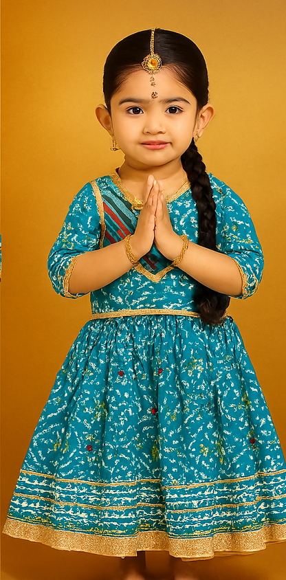 ROSAMODE Bandhani Lehenga Blue Chaniya Choli for Girls – Traditional Indian Festival Wear Dress | Kids Navratri Garba Outfit