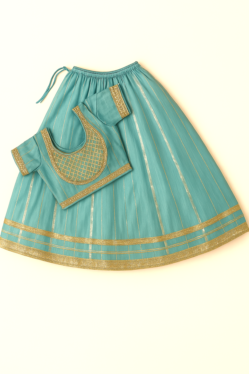 Blue Asmani Cambric Cotton with Gota Patti Lehenga/Ghagra Choli for Girls (1-7 Years)