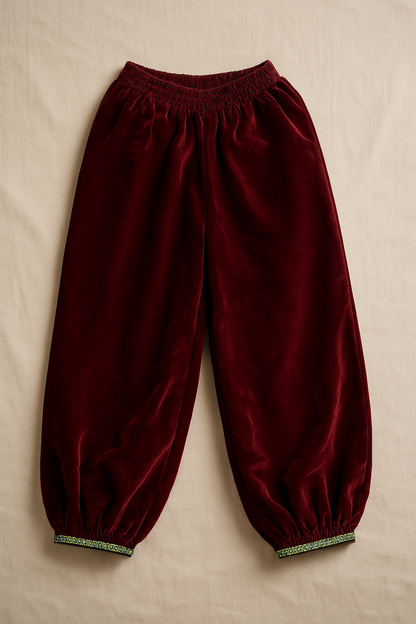 Girls Kurta and Afghani Salwar Set, Maroon Color Velvet V-Neck Kurta with Gota Patti Work