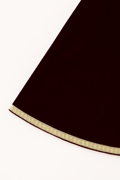 Girls Kurta and Afghani Salwar Set, Maroon Color Velvet V-Neck Kurta with Gota Patti Work