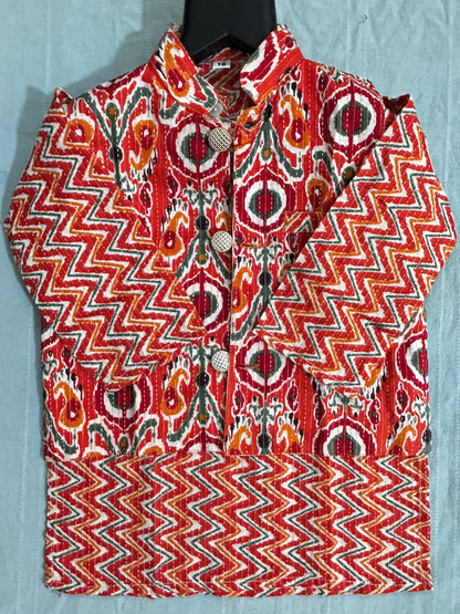 ROSAMODE Boys Kurta Pajama with Koti Jacket Set | Cotton Ethnic Wear with Peacock Feather Print for Baby & Kids | Festive Traditional Outfit for Weddings, Diwali, Functions & Parties