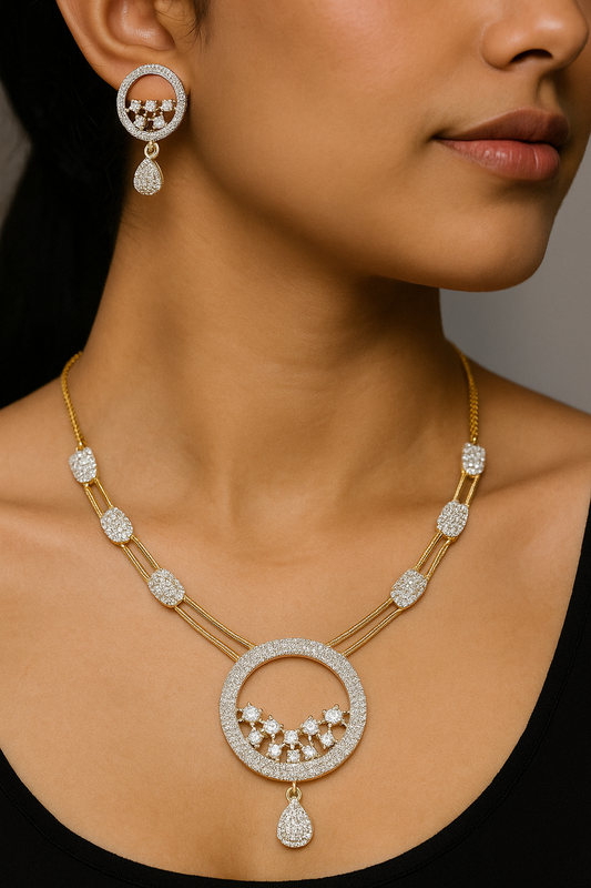 ROSAMODE AD Round Ethnic Necklace Set for Women | Gold-Plated Traditional Bridal Jewelry Set | Wedding Necklace with Earrings