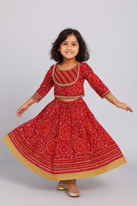 ROSAMODE Bandhani Lehenga Pink Chaniya Choli for Girls – Traditional Indian Festival Wear Dress | Kids Navratri Garba Outfit (Copy)