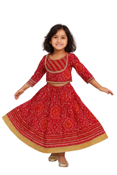 ROSAMODE Bandhani Lehenga Pink Chaniya Choli for Girls – Traditional Indian Festival Wear Dress | Kids Navratri Garba Outfit (Copy)
