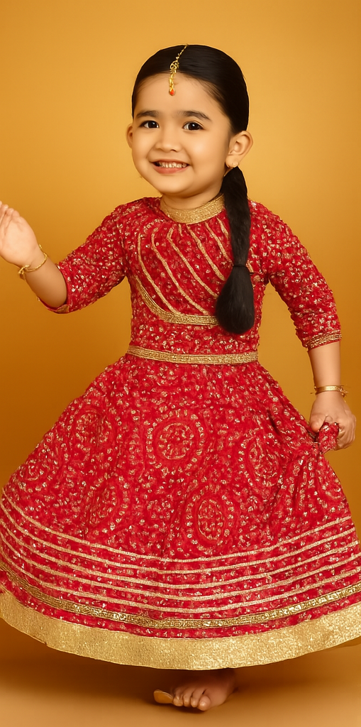 ROSAMODE Bandhani Lehenga Pink Chaniya Choli for Girls – Traditional Indian Festival Wear Dress | Kids Navratri Garba Outfit (Copy)