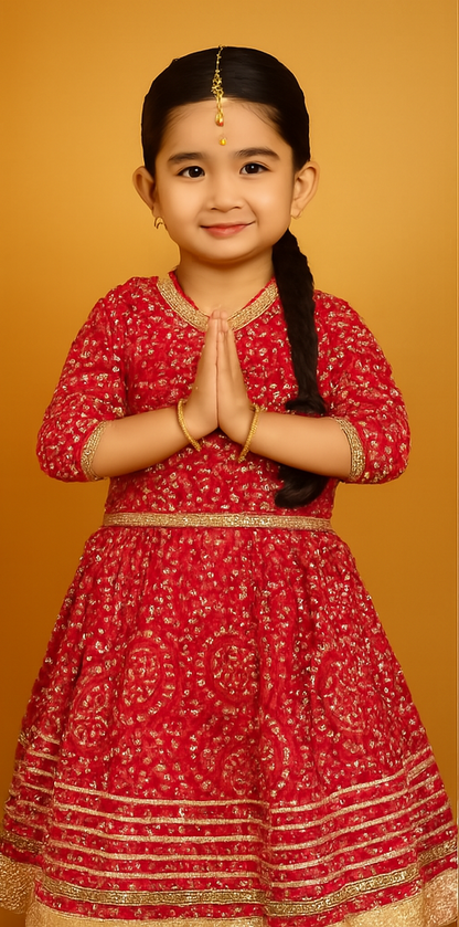 ROSAMODE Bandhani Lehenga Pink Chaniya Choli for Girls – Traditional Indian Festival Wear Dress | Kids Navratri Garba Outfit (Copy)