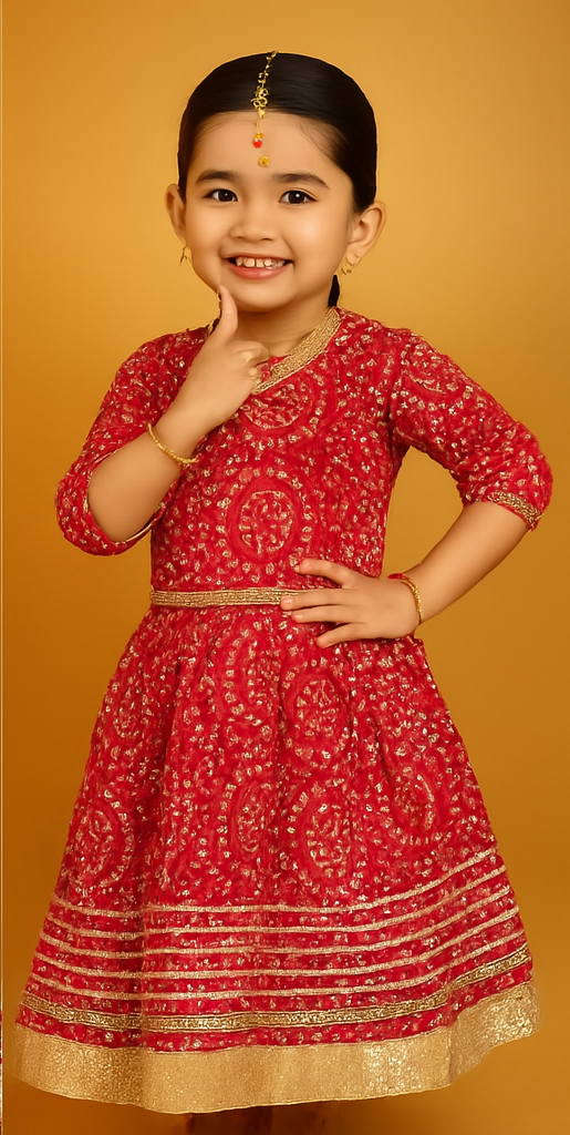 ROSAMODE Bandhani Lehenga Pink Chaniya Choli for Girls – Traditional Indian Festival Wear Dress | Kids Navratri Garba Outfit (Copy)
