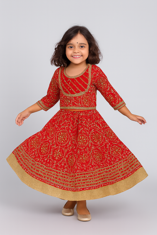 ROSAMODE Bandhani Lehenga Red Chaniya Choli for Girls – Traditional Indian Festival Wear Dress | Kids Navratri Garba Outfit (Copy) (Copy)