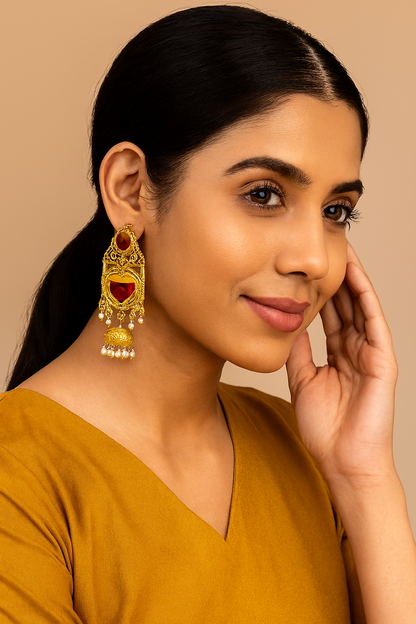 ROSAMODE Meenakari Hand-Painted Long Floral Jhumka Earrings for Women – Traditional Indian Jhumki Set Gift for Weddings, Festivals, Birthdays & Special Occasions