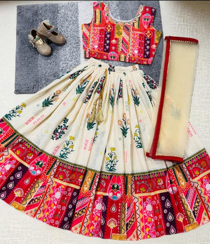 ROSAMODE Kids Girls Fully Stitched Lehenga Choli Set with Dupatta – Block Print Kora Muslin Ethnic Wear for Wedding, Party & Festival (4 -Years)