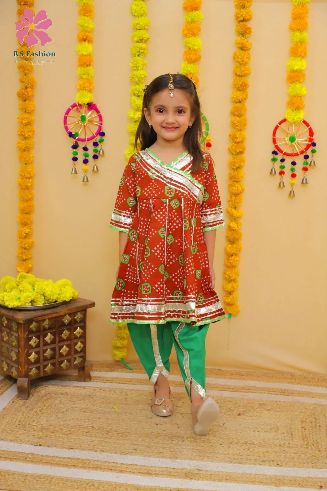 Traditional Ethnic RED Color Salwar Suit Set, Cotton Gota Patti Kurta with Dhoti Pants.