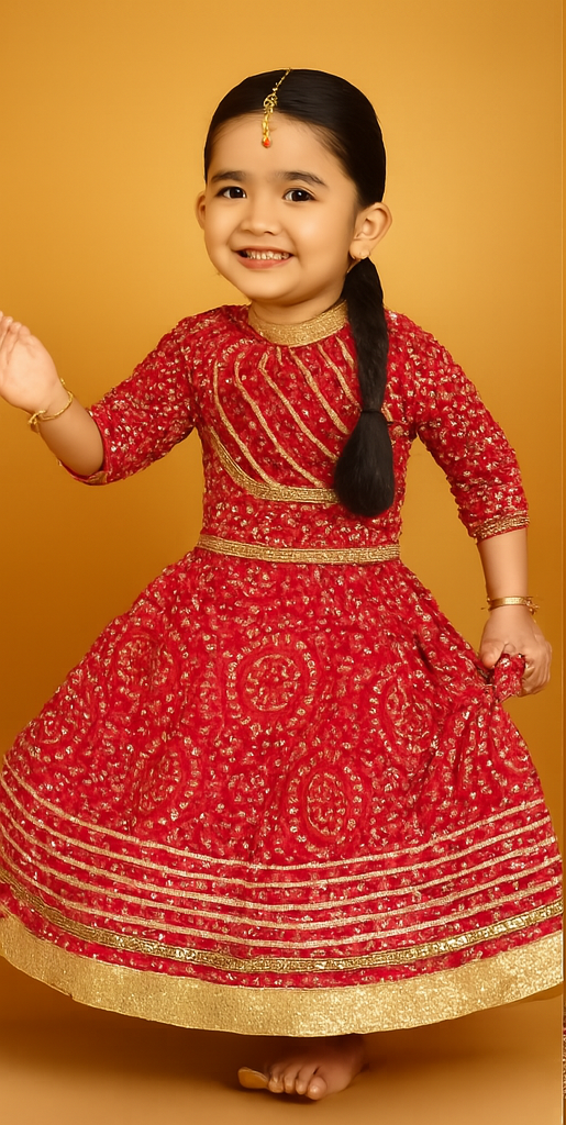 ROSAMODE Bandhani Lehenga Red Chaniya Choli for Girls – Traditional Indian Festival Wear Dress | Kids Navratri Garba Outfit (Copy) (Copy)