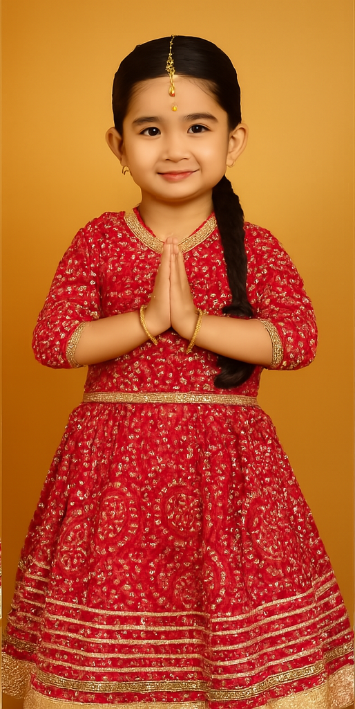 ROSAMODE Bandhani Lehenga Red Chaniya Choli for Girls – Traditional Indian Festival Wear Dress | Kids Navratri Garba Outfit (Copy) (Copy)