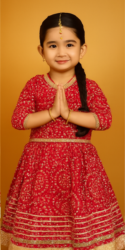 ROSAMODE Bandhani Lehenga Red Chaniya Choli for Girls – Traditional Indian Festival Wear Dress | Kids Navratri Garba Outfit (Copy) (Copy)