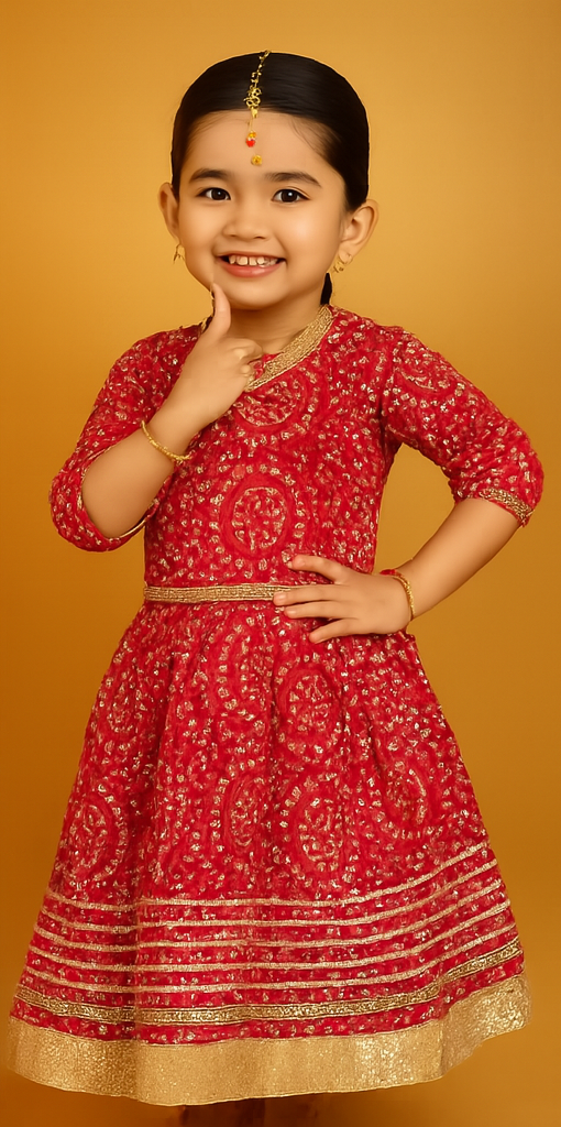 ROSAMODE Bandhani Lehenga Red Chaniya Choli for Girls – Traditional Indian Festival Wear Dress | Kids Navratri Garba Outfit (Copy) (Copy)
