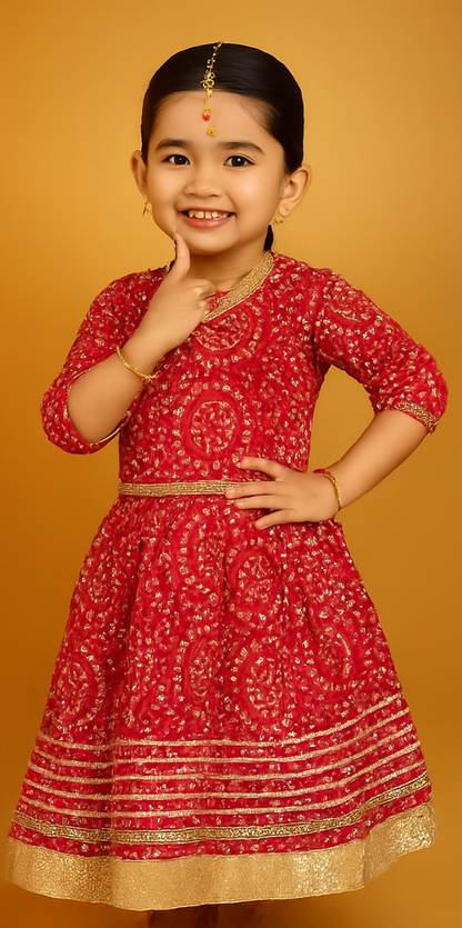 ROSAMODE Bandhani Lehenga Red Chaniya Choli for Girls – Traditional Indian Festival Wear Dress | Kids Navratri Garba Outfit (Copy) (Copy)
