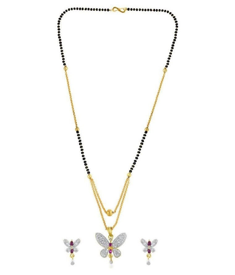 Gold Plated Elegant Butterfly Mangalsutra Necklace for Women & Girls | Colorful Butterfly Pendant | Traditional Indian Jewellery for Wedding, Festive & Daily Wear