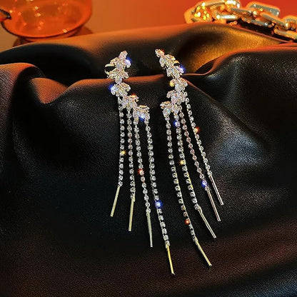 Gold Plated Korean Style Long Tassel Ear Cuff for Women & Girls | Stylish Non-Pierced Drop Earrings for Celebrations, Wedding & Gift Jewellery