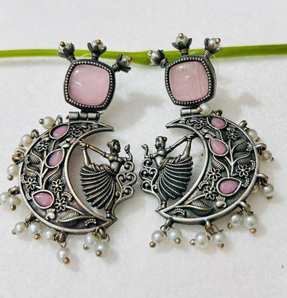 Handcrafted Chandbali Style Girl Earrings Dancing Doll Baby Pink Earrings for Women