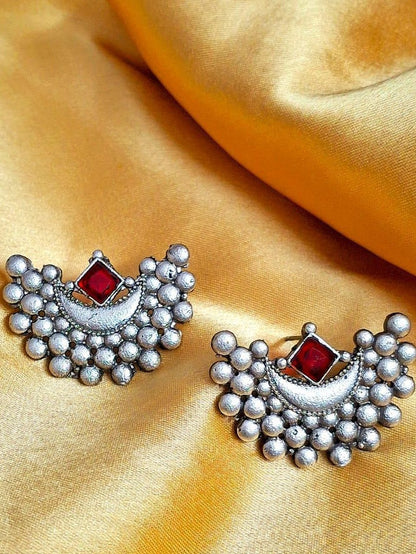 Antique Oxidized Moon-Inspired Statement Stud Earrings for Women and Girls