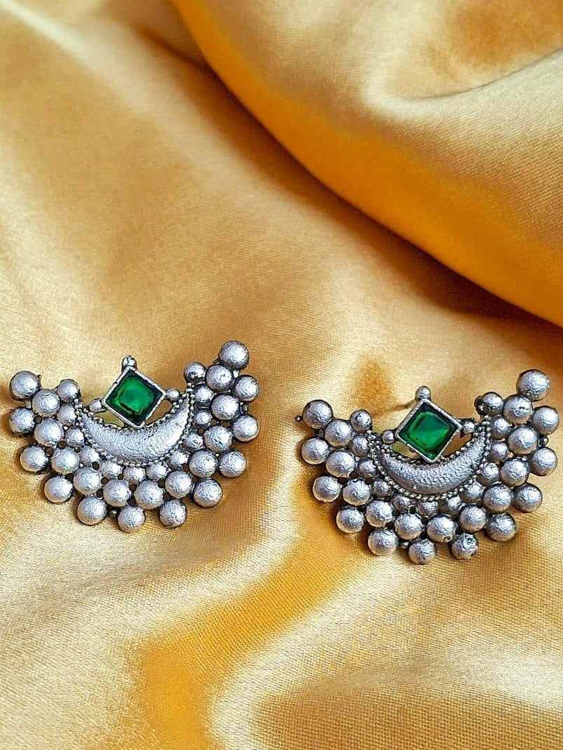 Antique Oxidized Moon-Inspired Statement Stud Earrings for Women and Girls