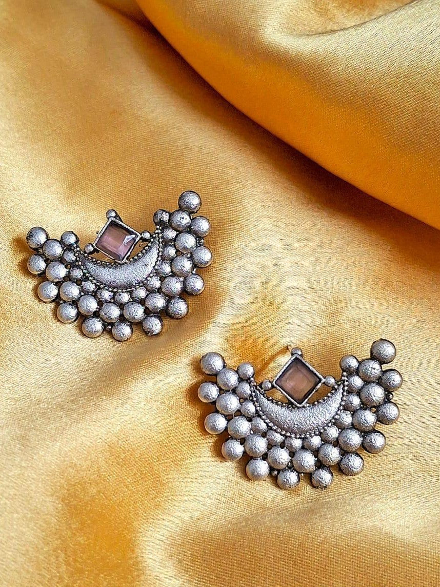 Antique Oxidized Moon-Inspired Statement Stud Earrings for Women and Girls