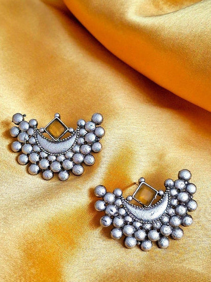Antique Oxidized Moon-Inspired Statement Stud Earrings for Women and Girls